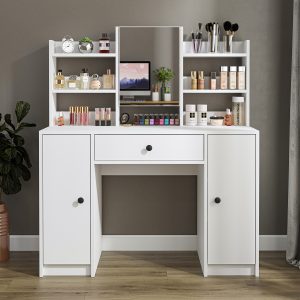Roomart-2873-Glamo-Makyaj-Tuvalet-Masası-Takı-Düzenleyici-Raflı-Kapaklı-Çekmeceli-Beyaz-3