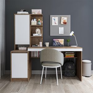 Tavolinë pune me raft librash – Nora<span> - </span>L, White Pine