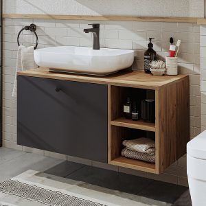Dollap për banjo me Lavaman – LOTUS<span> - </span>Anthracite Pine, 95cm x 45cm x 45cm
